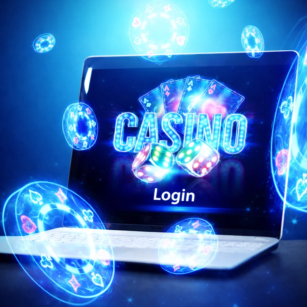 laptop with casino elements around